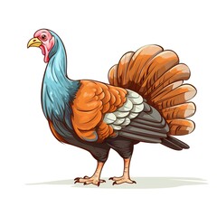 Cartoon Thanksgiving turkey isolated on white background high quality ai generated image