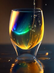 A glass of water with a mesmerizing array of oil