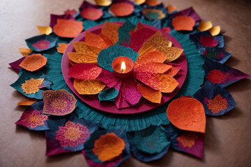 Naklejka na ściany i meble Indian religious festival decorative diyas for diwali background and cards