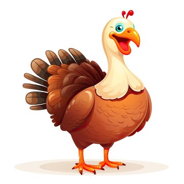 Cartoon Thanksgiving turkey isolated on white background high quality ai generated image