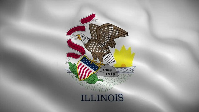 Illinois flag waving animation, perfect loop, official colors, 4K video