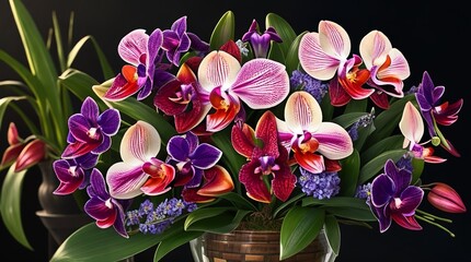 A vibrant bouquet of orchids