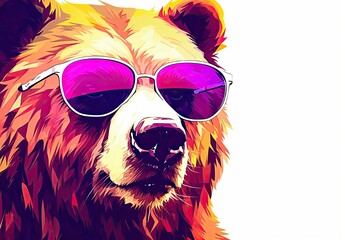 Colorful painting of bear. Digital art of multicolored grizzly on white background. Full muzzle view. Graffiti style. Printable design for t-shirts, mugs, cases, bags, pillows etc. - obrazy, fototapety, plakaty