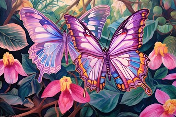 Fototapeta na wymiar Delicate Butterflies Fluttering in a Secret Garden: Spreading Joy with Each Gentle Flap, Wings Painted with a Rainbow of Pastel Shades, generative AI