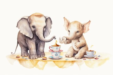 Charming Tea Party: Playful Baby Animals, Tea Cups, and Tiny Bowties, generative AI