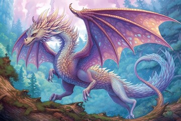 Fototapeta na wymiar Majestic Dragon Soaring: Vibrant Dragon Drawings in Azure and Amethyst Shades, generative AI