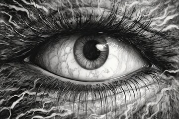 Obraz premium Soulful Depths Illuminated: Mesmerizing Eye Drawing with a Spark of Mystery, generative AI