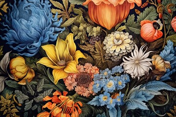 Ink Symphonies: Harmonious Floral Patterns Blooming on Canvas, generative AI