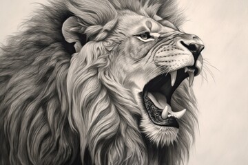 Regal Lion Drawing: Surveying its Kingdom with Majestic Roar, generative AI