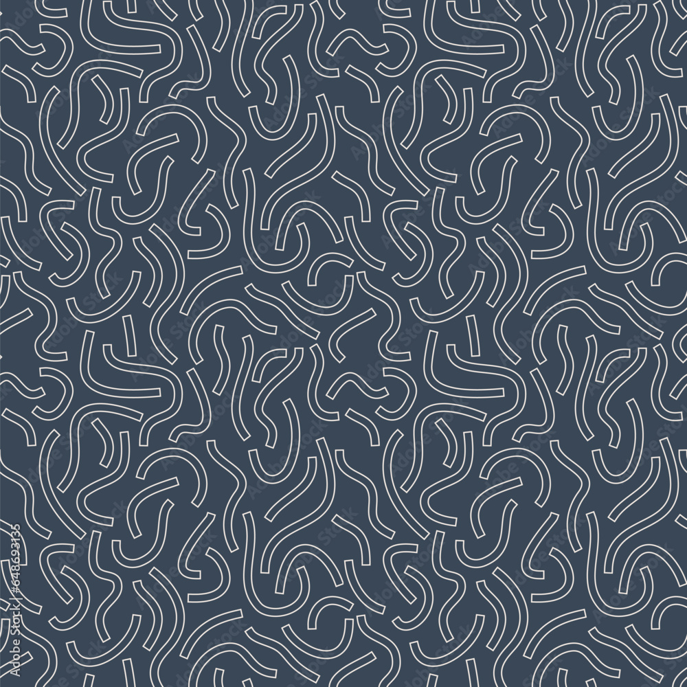 Poster monochrome geometric seamless pattern. white outline curved lines