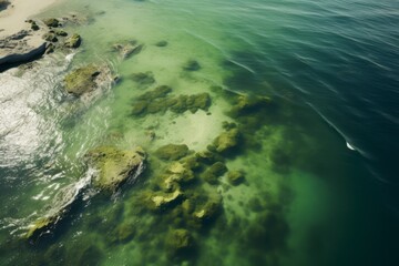 The world's oceans are turning green, acquiring an emerald color. Consequences of climate change. Ecology concept.