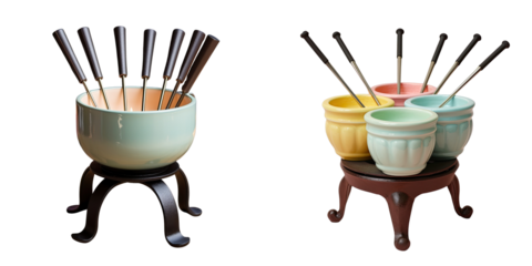 Png Set 4 piece cast iron fondue set transparent background