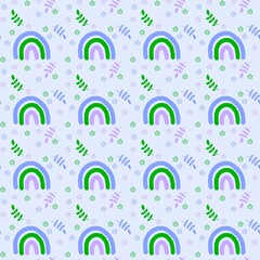 Obraz premium Cartoon rainbow seamless flower and leaves pattern for wrapping paper and fabrics and kids clothes print