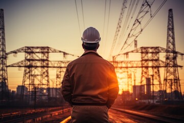 Professional electrical engineer or energy specialist. Background with selective focus and copy space