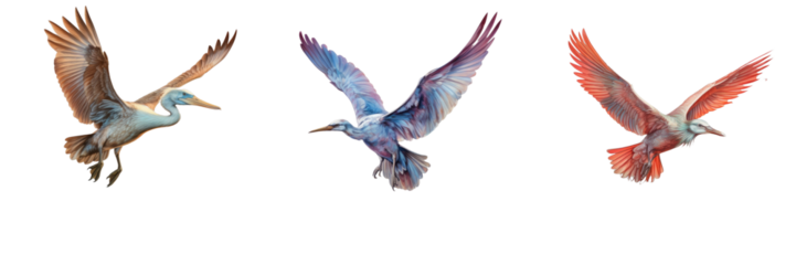 Png Set Ardeidae flies above the water transparent background