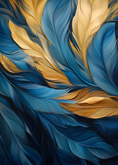 Blue and gold feather lines texture pattern