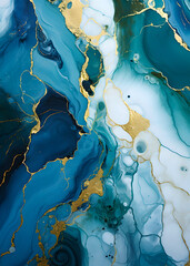 Abstract fluid blue gold and white texture, marble pattern