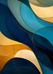 Abstract fluid blue gold and white texture, marble pattern, modern style