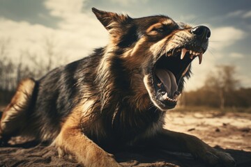Angry dog with mouth open barking