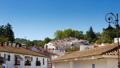 Detail of the typical houses of Fuenteheridos, Sierra de Aracena, Huelva, Andalusia, Spain. White Villages.