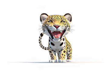 3D character style jaguar standing on an isolated empty white background - Generative AI