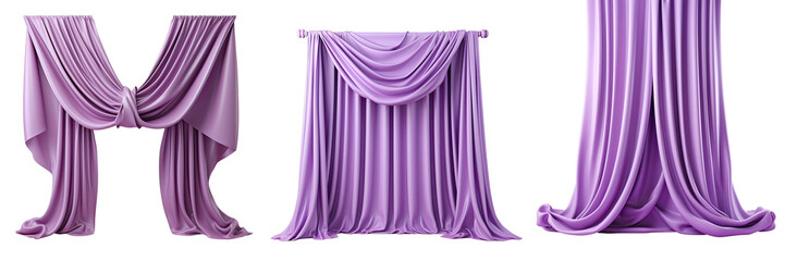 Png Set 3D render of violet curtain with clipping path on a transparent background