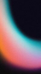 Vertical background orange purple blue yellow pink glowing abstract grainy color gradient shape on black noise texture backdrop