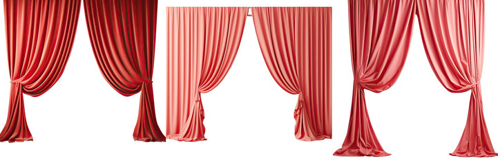 Png Set 3D illustration of isolated theater curtains in red color transparent background