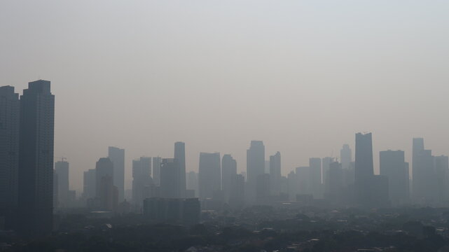 Panoramic view of Jakarta city air pollution