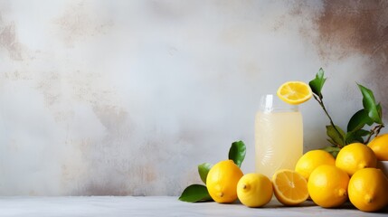 Healthy juice with lemon in glass. Lemon fresh juice nectar. Horizontal banner poster. Food Photo AI generated