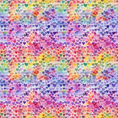 Purple Rainbow Watercolor Hearts Seamless Pattern