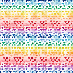 Tiny Rainbow Watercolor Hearts Seamless Pattern