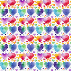 Vivid Rainbow Watercolor Hearts Seamless Pattern