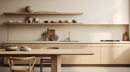 Modern Minimalist Kitchen Design with Neutral Tones and Elegant Furnishings