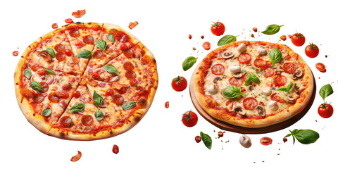 Png Set Delicious pizza Food preparation process To go meals transparent background
