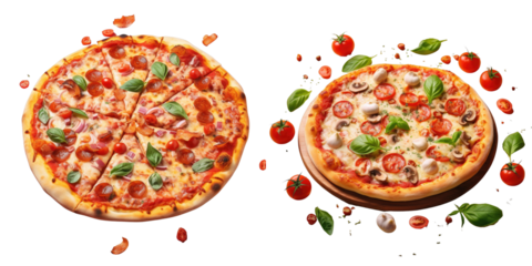 Png Set Delicious pizza Food preparation process To go meals transparent background