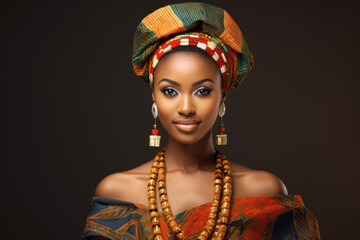 Portrait of a young African woman in a traditional Nigerian dress