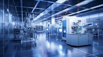 a semiconductor cleanroom, where the most advanced microchips are fabricated with utmost precision - obrazy, fototapety, plakaty