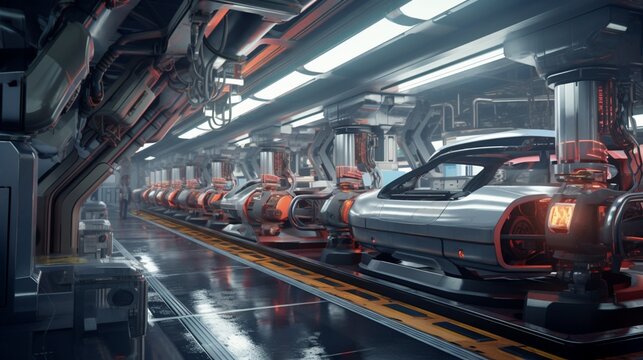 an automotive paint shop, where robotic arms apply flawless coats of paint to vehicles on the assembly line