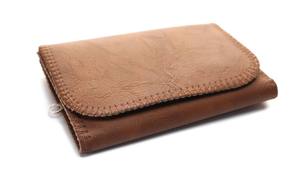 Brown leather wallet isolated on white 