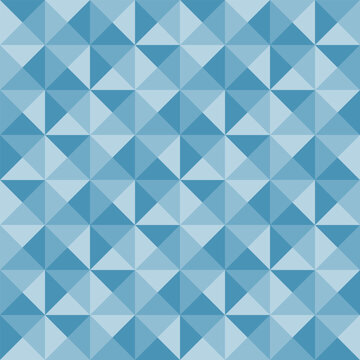 Blue geometric seamless mosaic pattern with triangles, small tile, vector