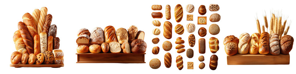 Png Set Fresh bread of various types on a transparent background - obrazy, fototapety, plakaty