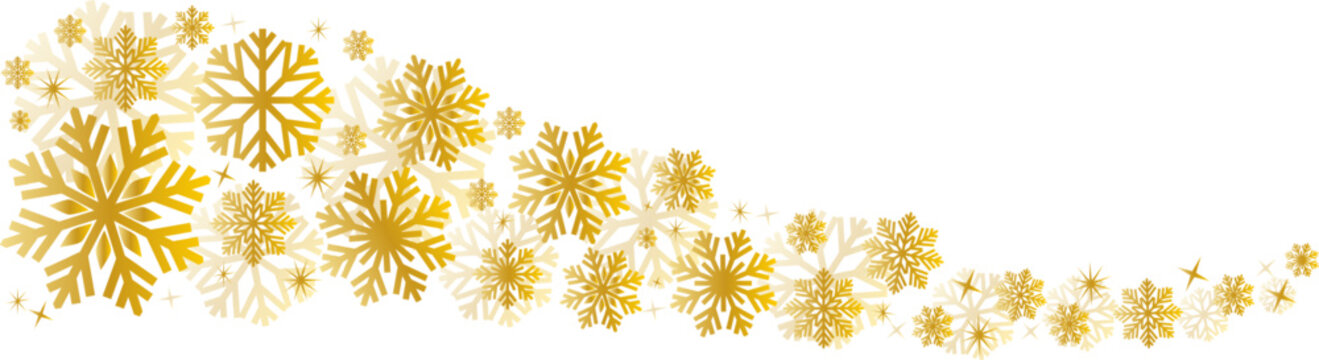 Snowflakes border in wave shape.Golden snowflakes with stars border.Golden snowflakes wave vector.Christmas decoration.
