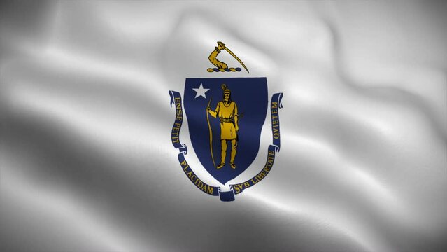 Massachusetts flag waving animation, perfect loop, official colors, 4K video
