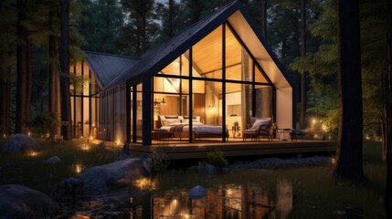 Fototapeta premium Modern house in the mountain forest