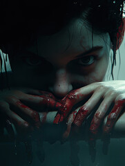girl over a bathtub with blood halloween