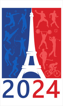 Great editable vector file of world international multisport competition silhouette around paris eiffel tower symbol with classy and unique style best for your digital design and print mockup