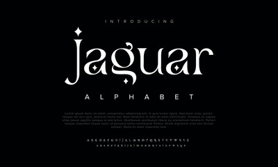 Jaguar Abstract Fashion font alphabet. Minimal modern urban fonts for logo, brand etc. Typography typeface uppercase lowercase and number. vector illustration - obrazy, fototapety, plakaty