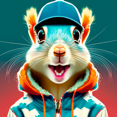 Ardilla rapera vestida a la moda con gorra