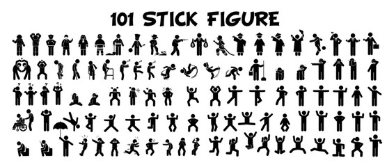 101 stick figure set, pictogram, stickman.
